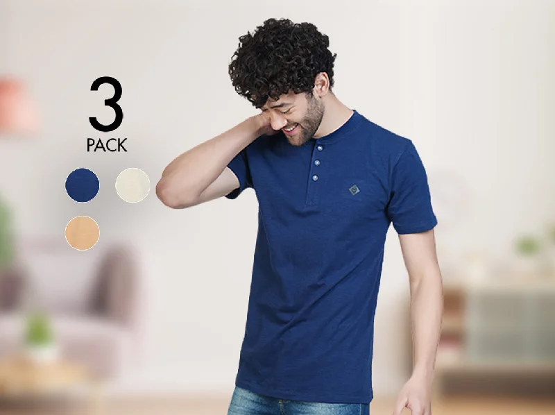 Easy 24X7 Cotton Half Sleeve Henley (Pack of 3)