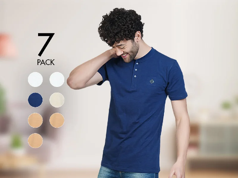 Easy 24X7 Cotton Half Sleeve Henley (Pack of 7)