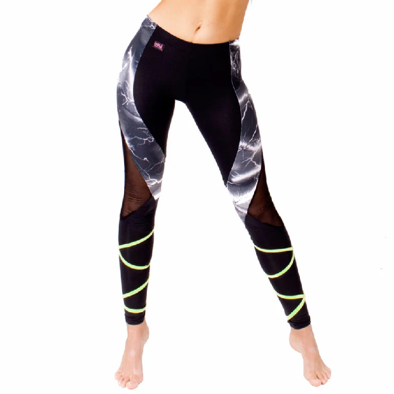 Elektra Leggings - Black Lightning / Green