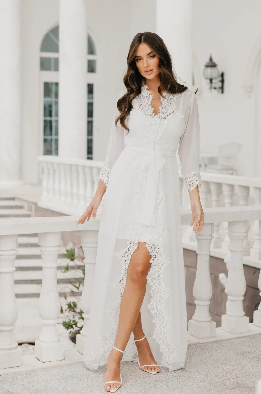 Hannah Lace Trim Maxi Bridal Robe - Includes Slip