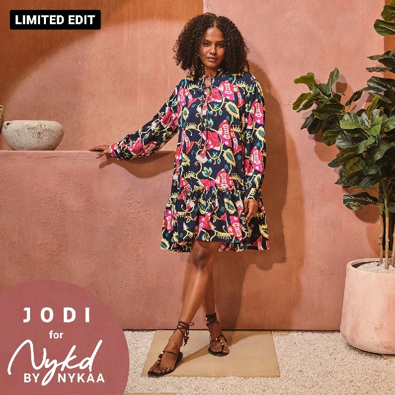 Jodi X Nykd Modal Knee Length Dress with Ruched Hem-NYJ09-Colourful Fish Print