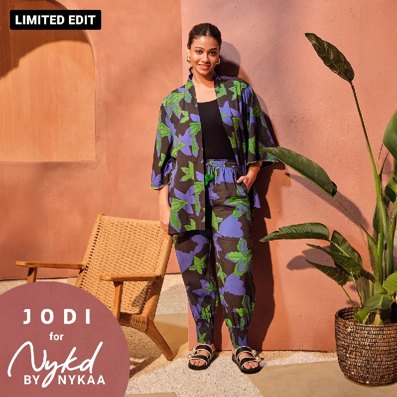 Jodi X Nykd Modal Smocked Comfort Pant with Pompom Tassels-NYJ05-Green Floral Print