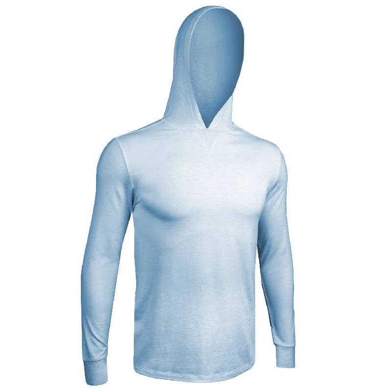 Luxury Long Sleeve Hooded Tee - Heathered Light Blue