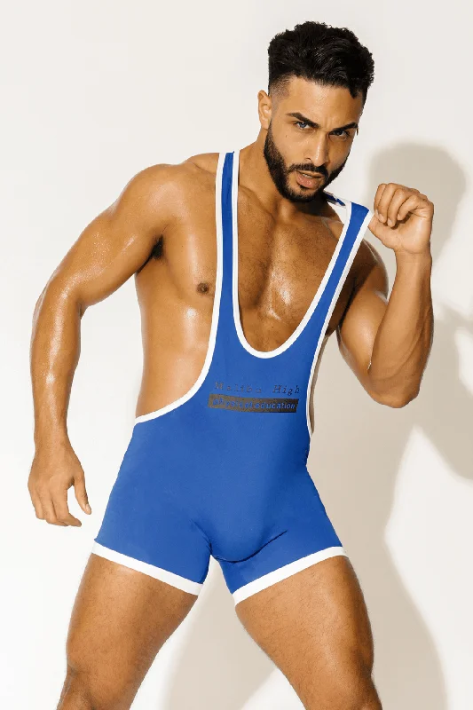 Men's Athletic Wrestling Singlet Bodysuit - Blue