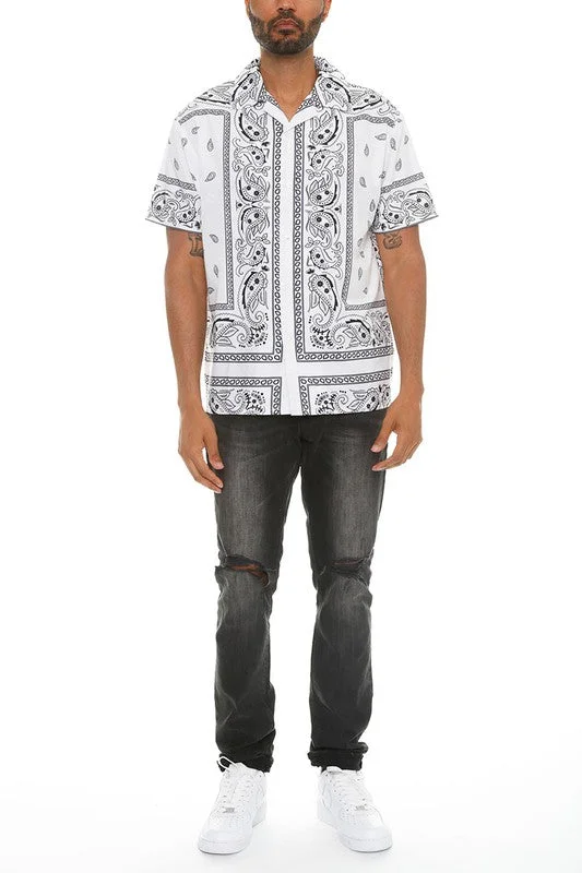 Mens Collared Print Button Down Shirt