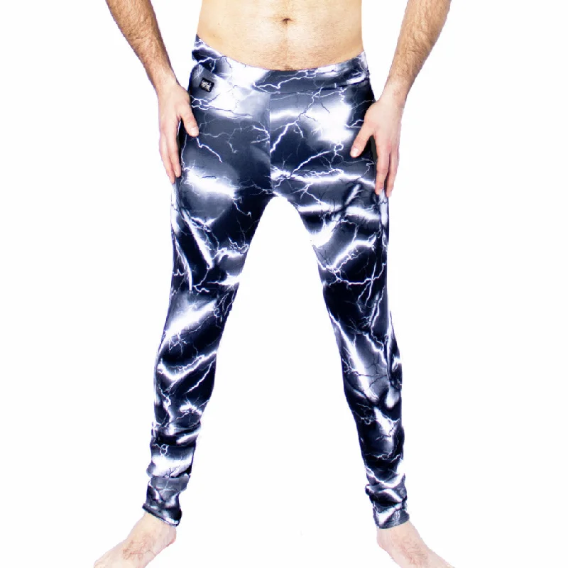 Men's Printed Leggings  - Black Lightning