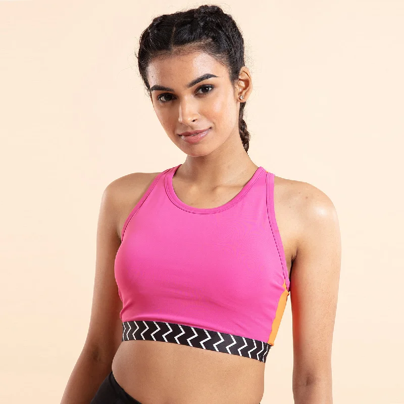 Nykd All Day Be Bold Sports Bra-NYK214-Pink Yarrow + Orange Tiger