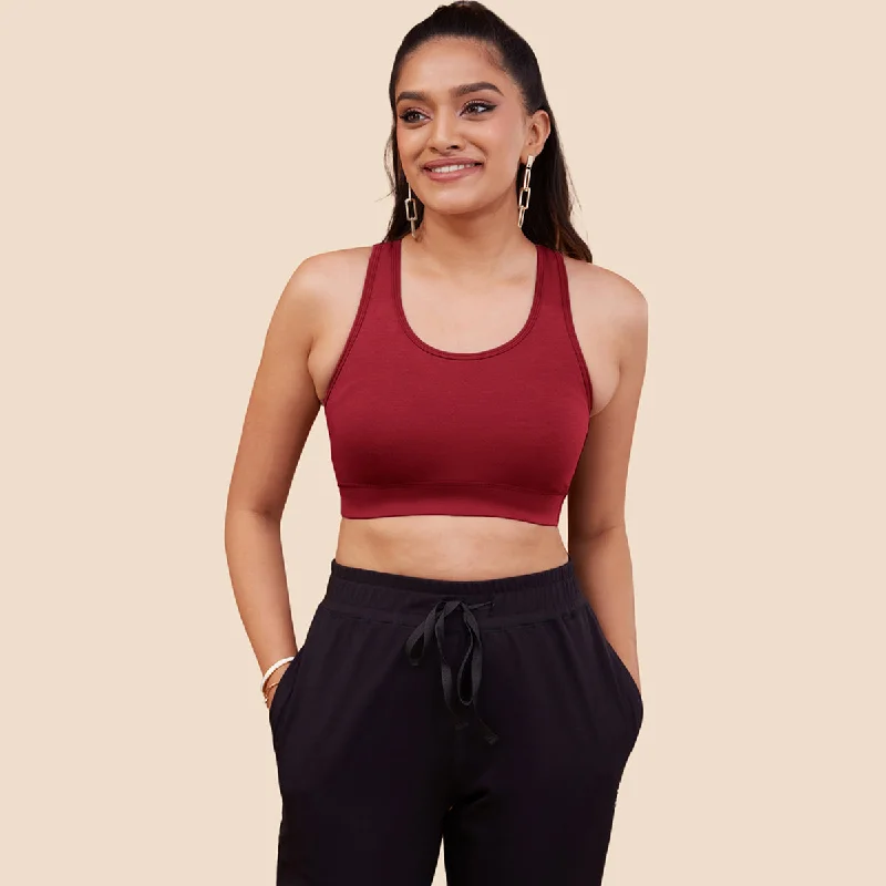 Nykd All day Essential Cotton Sports Bra Basic Racerback Bra-NYK059-Scooter