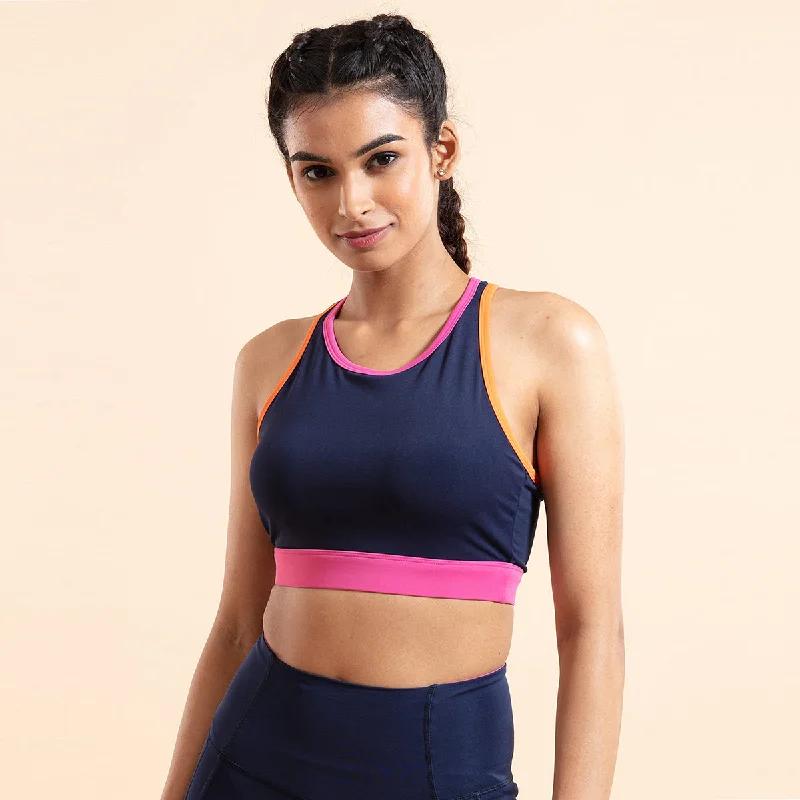 Nykd All Day Low impact Crop top Bra-NYK112-Peacoat Navy