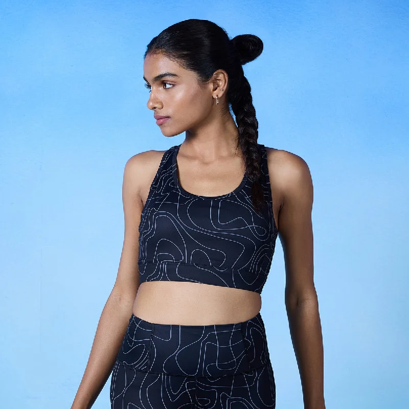 Nykd All Day On-Trend Sports Bra With Keyhole Back-NYK082-Doodle Black Print