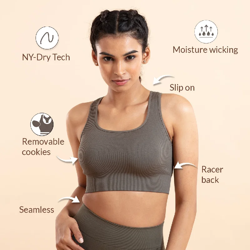 Nykd All Day Seamless Sports Bra with removable cookies-NYK096-Beetle Green