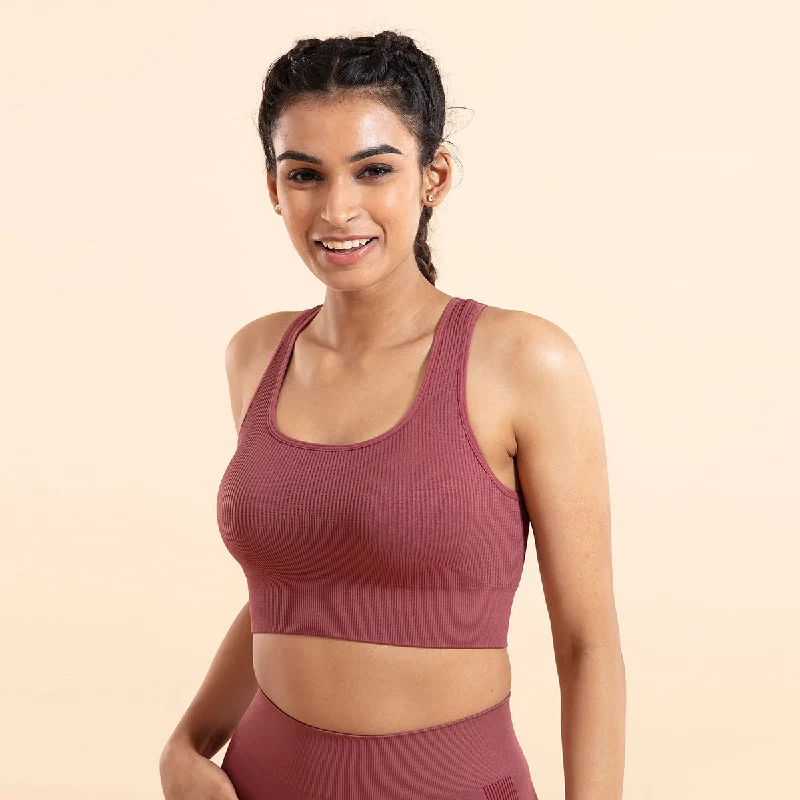 Nykd All Day Seamless Sports Bra with removable cookies-NYK096-Roan Rogue