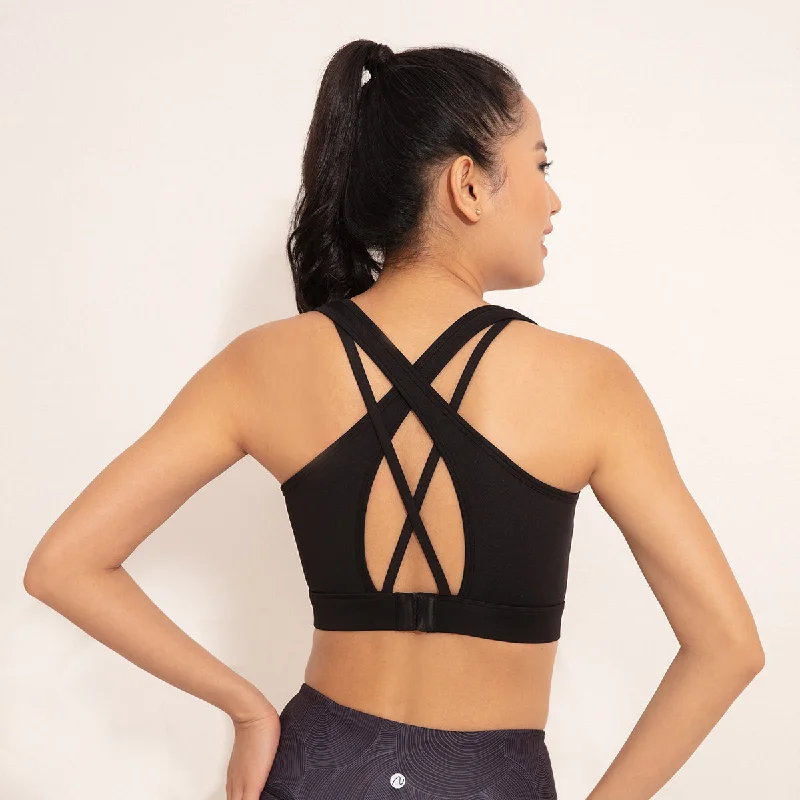 Sports Bra with Criss-Cross Straps and Back Closure-NYK310 Jet Black