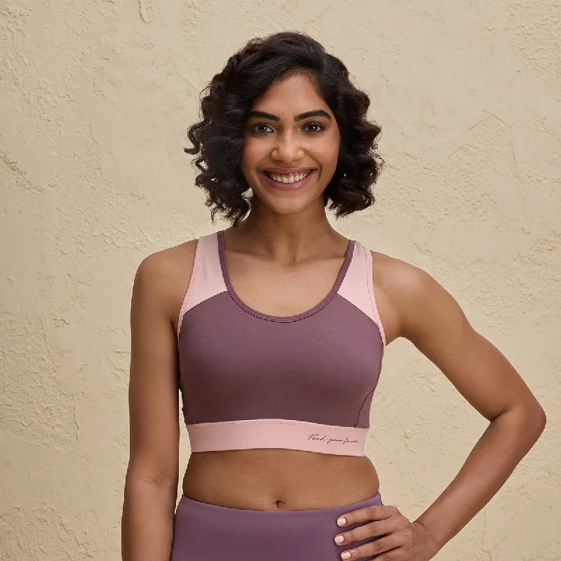 Full Coverage Breathable Cotton Slip-On Racer Back Sports Bra-NYK904-Mauve