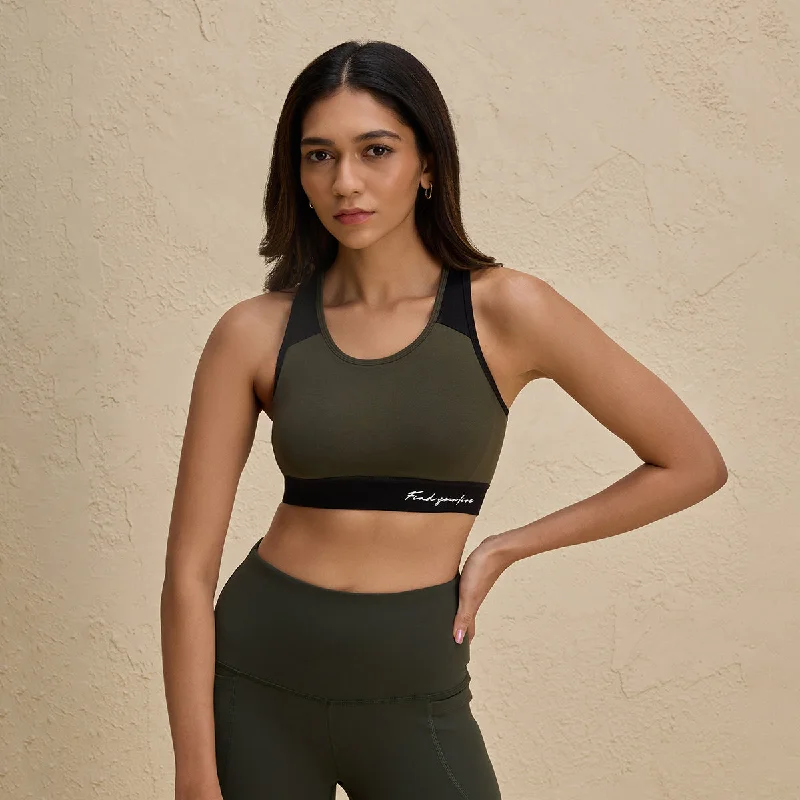 Full Coverage Breathable Cotton Slip-On Racer Back Sports Bra-NYK904-Olive