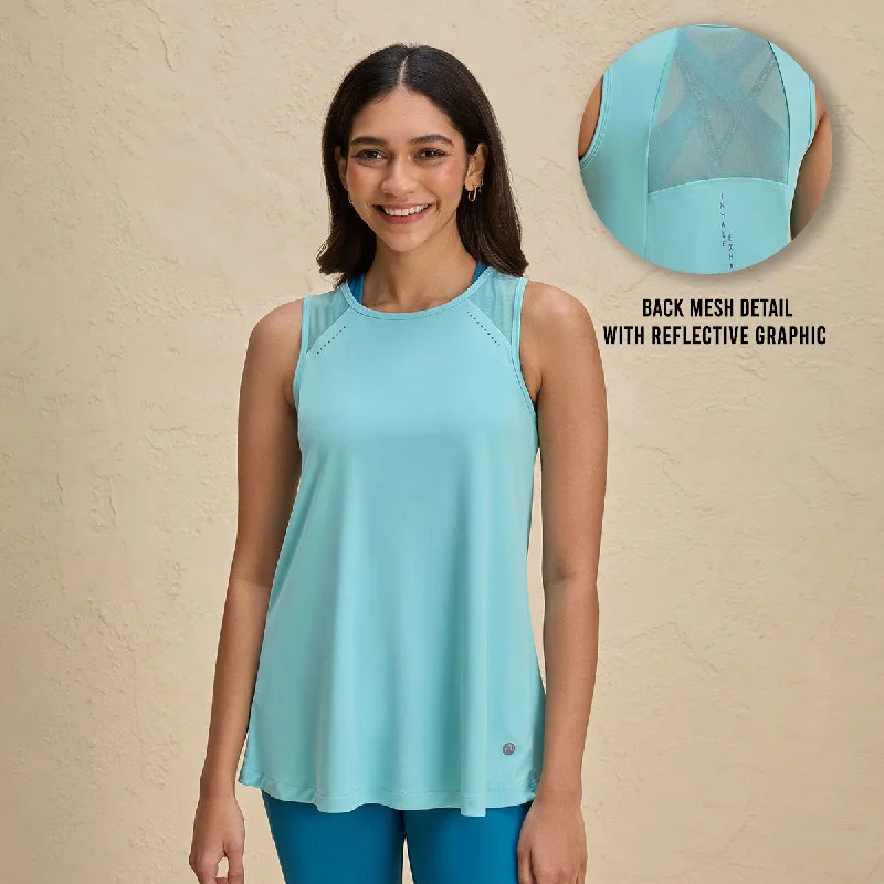 Quick Dry Long Workout Tank Top with everyday comfort coverage-NYK032-Turquoise