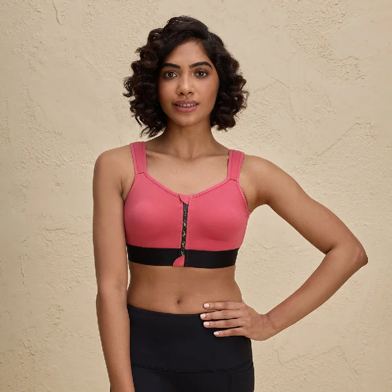 Full Coverage Front Open Cotton High Impact Posture Correcting Sports Bra-NYK907-Coral