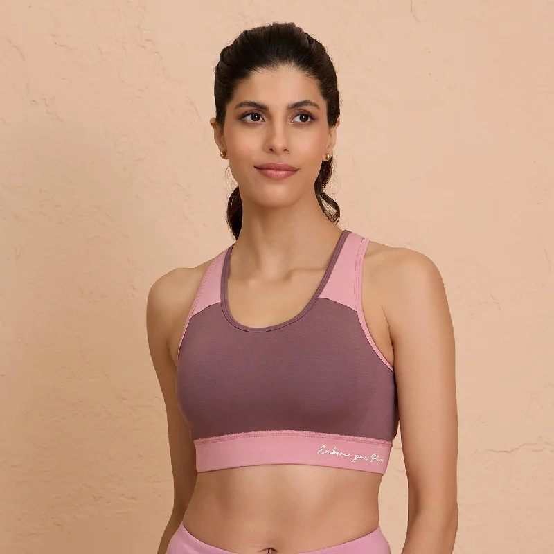 Nykd By Nykaa-Full Coverage Breathable Cotton Slip-On Racer Back Sports Bra-NYK904-Brown