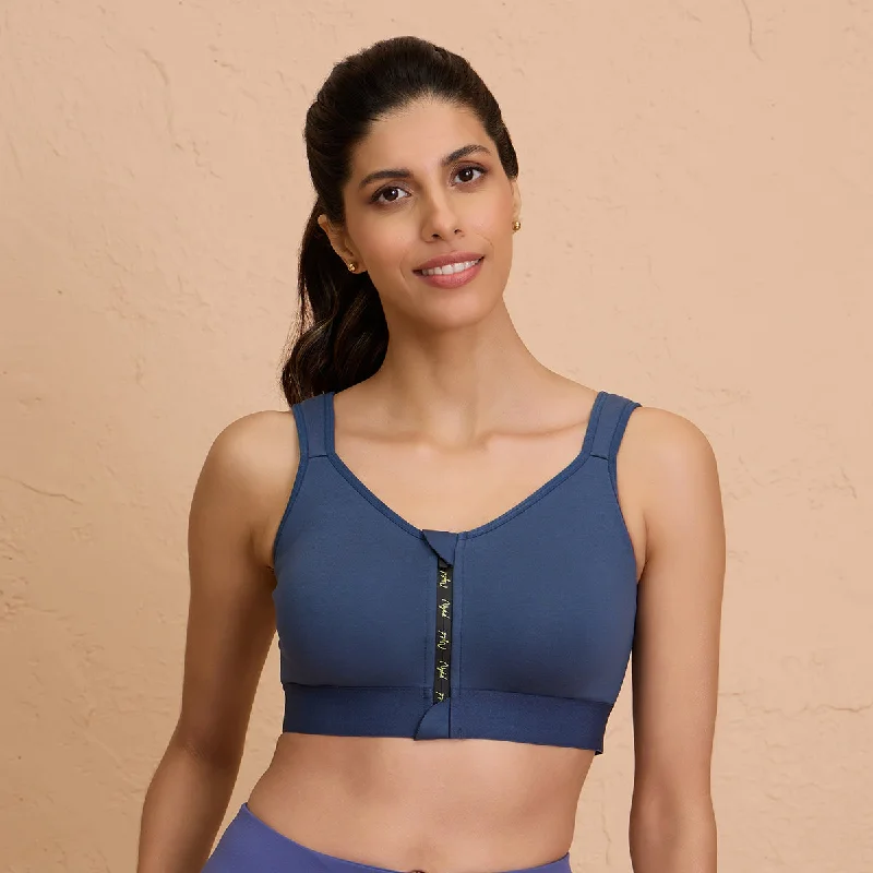 Full Coverage Front Open High Impact Posture Correcting Sports Bra-NYK907-Blue