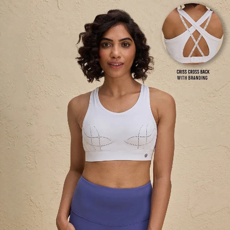 Full Coverage Sports Bra with Criss-cross Back Opening-NYK298-White