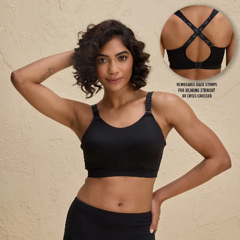 Ultimate Full Coverage Bounce Control High Impact Sports Bra with Adjustable Support-NYK908-Jet Black