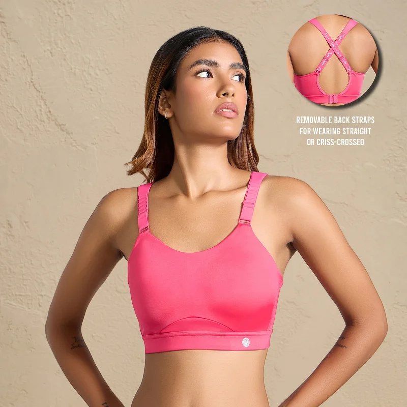 Ultimate Full Coverage Bounce Control High Impact Sports Bra with Adjustable Support-NYK908-Pink