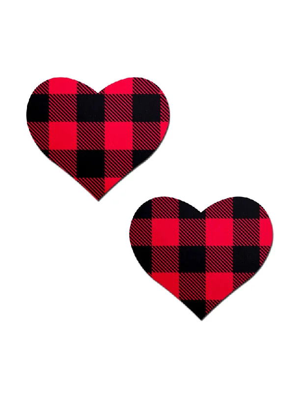 Pastease HRT-GHM-BUF Buffalo Plaid Red Heart Nipple Covers