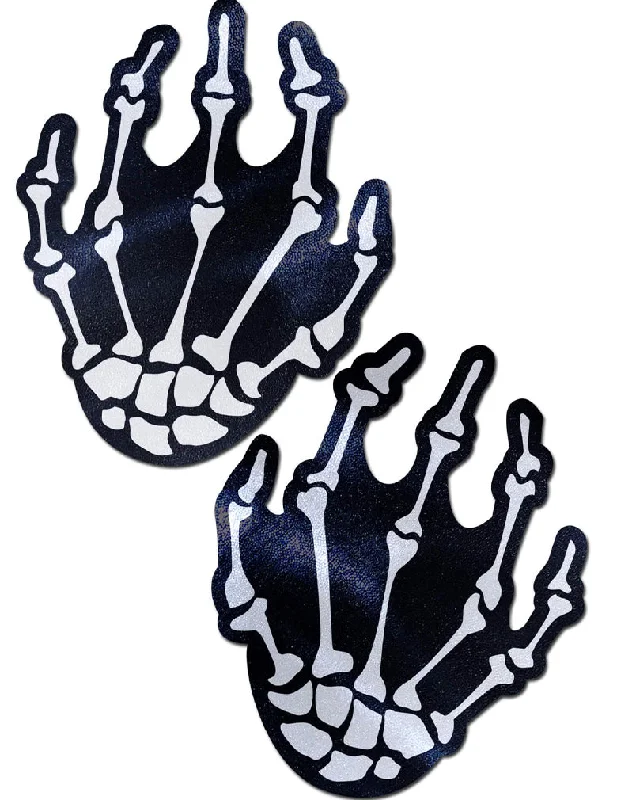 Pastease SKH-BK White Boney Skeleton Hands Nipple Covers