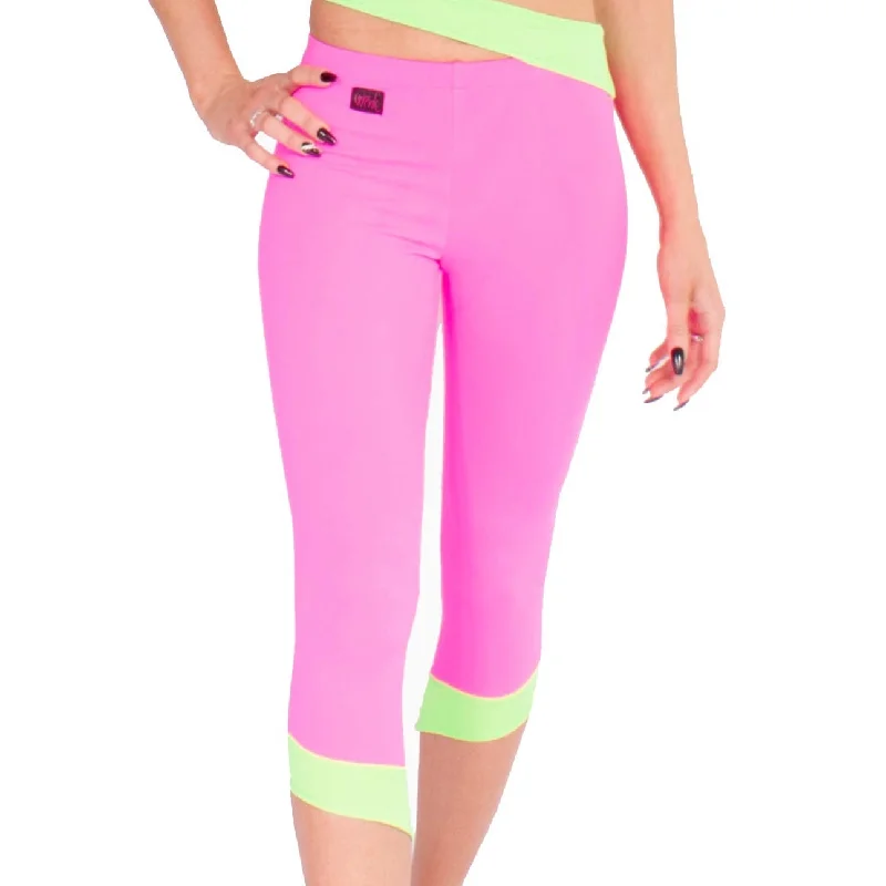 Siren Cropped Leggings - Neon Pink / Apple Green