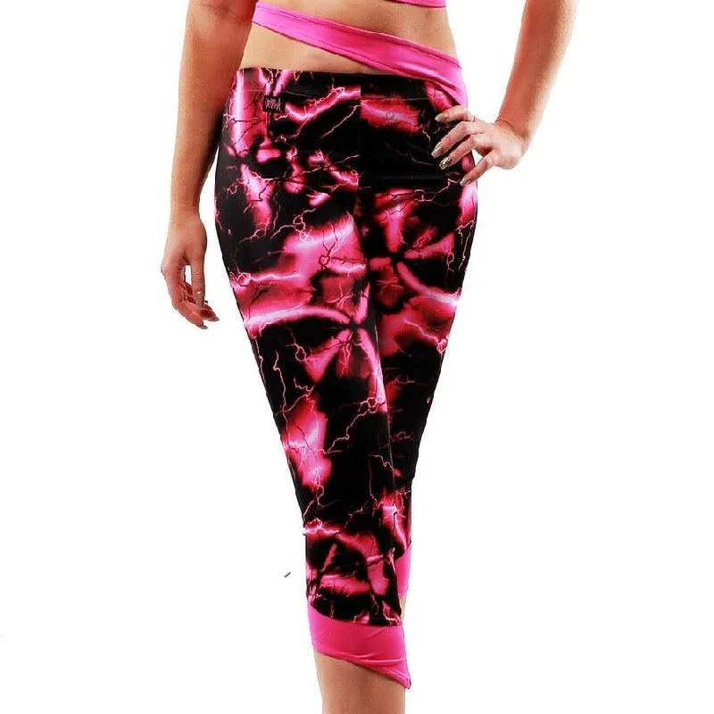 Siren Print Cropped Leggings - Lightning / Pink