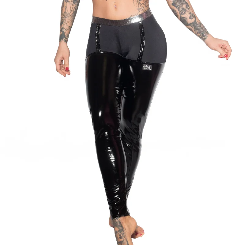 Valencia Eco Grip Suspender Leggings - Wetlook Grip / Black